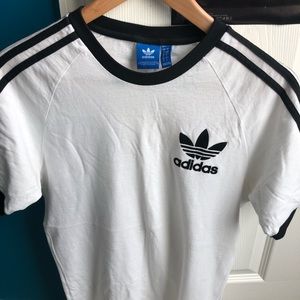 Adidas white stripe t shirt